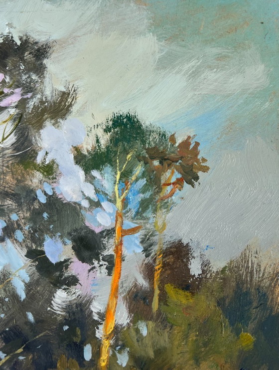 Image 1 of Original Oil Painting Summer Nature Landscape Path in the forest