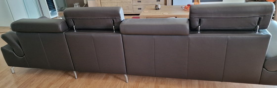 Image 1 of Montel Brown Leather 5-Seater Sofa With Chaise Longue