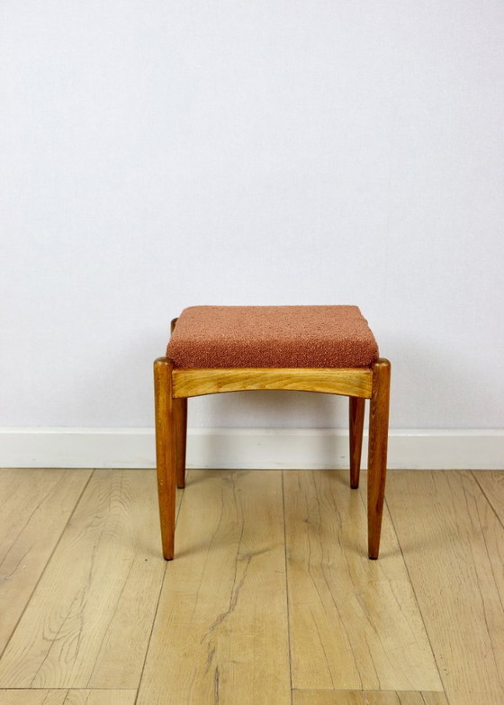 Image 1 of Edmund Homa Hocker, Sitzfläche aus orangefarbenem Bouclé-Leder