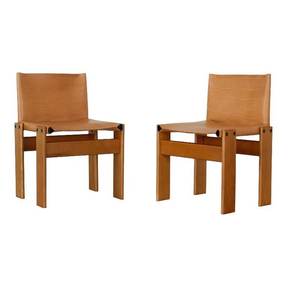 Image 1 of 6x buffalo leather monk chairs by Afra and Tobia Scarpa for Molteni, Italy, 1973