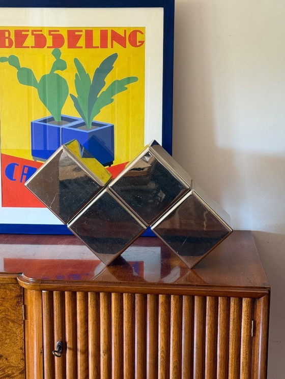 Image 1 of Postmodern steel tetris sculpture, Italy 1980s