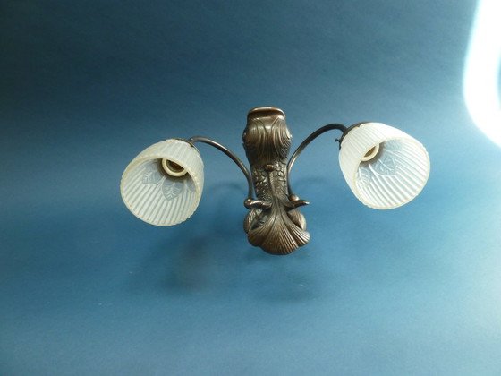 Image 1 of lampada da parete doppia a delfino in bronzo art déco