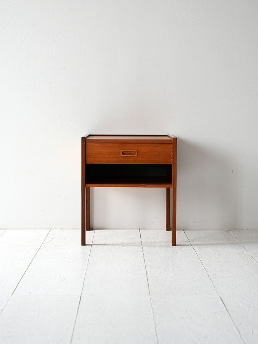 Vintage Scandinavian Teak Nightstand with Geometric Contrast