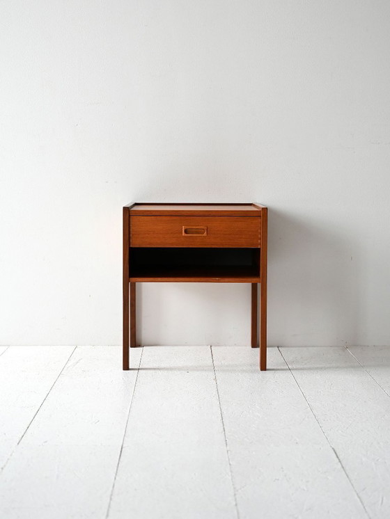 Image 1 of Vintage Scandinavian Teak Nightstand with Geometric Contrast