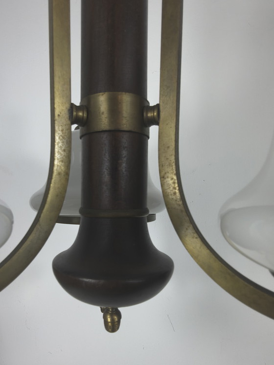 Image 1 of Vintage 3-lichts hanglamp met wit opaalglazen kappen