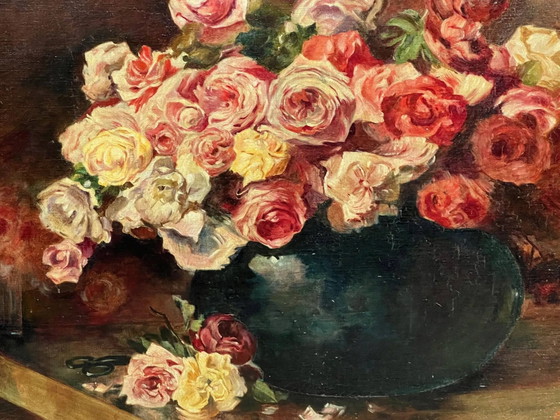 Frédéric de Smet (1876-1948), "Natura morta con rose.", Dipinti e disegni, Tela (foto 4 di 7)