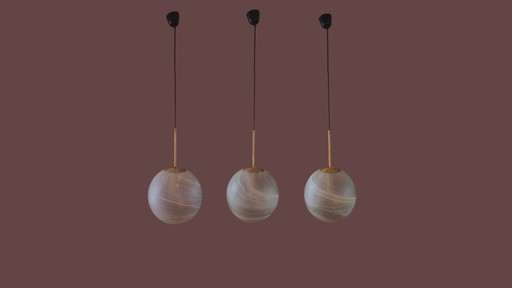 set of 3 xl globe pendant lamps peill &putzler 70s