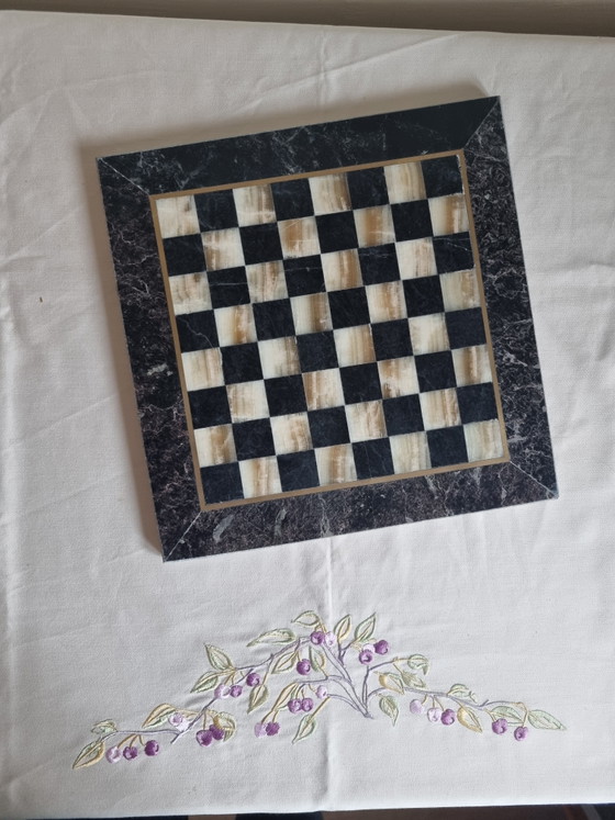 Image 1 of Marmeren onyx schaakbord beige zwart  met originele doos!