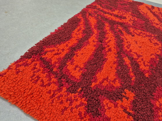 Image 1 of Vintage red marbled rug. Smyrna hand-knotted rug.