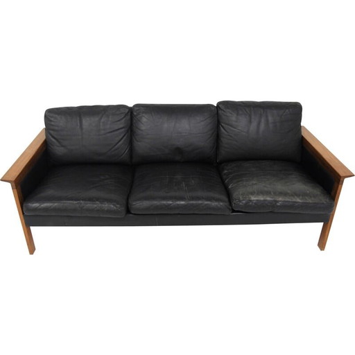Canapé vintage en teck et cuir piour Möbel-Ikéa, Suède 1960s