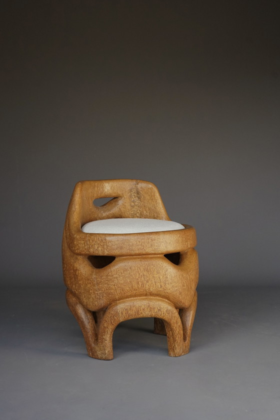 Image 1 of Silla auxiliar orgánica de madera maciza de palma, años 70