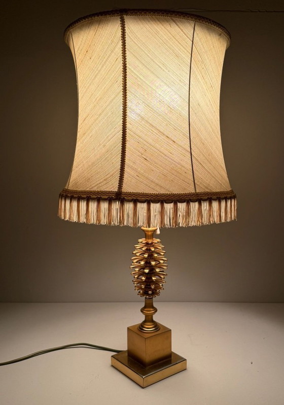 Image 1 of Set of 2 table lamps by Maison Charles, Hollywood Regency, pine cone/pine, France, 1970s