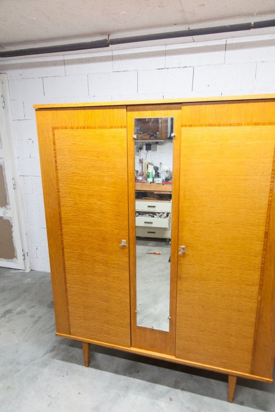 Image 1 of 1970s Scandinavian wardrobe with hanging space, shelf, mirror, 21x126cm, 2 doors