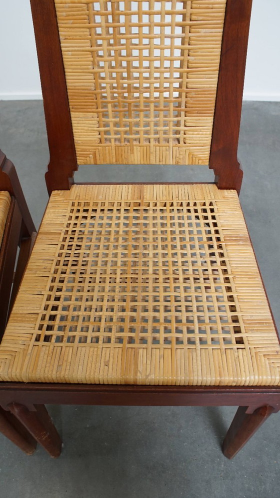Image 1 of 2 Holzstühle im Art Deco Design mit Sitz und Rückenlehne aus Korbgeflecht