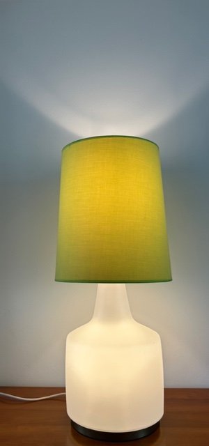 Lampadaire vintage en verre avec abat-jour en tissu