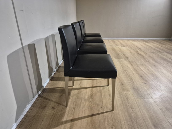 Image 1 of 4x B&B Italia Maxalto - Eetkamerstoelen Melandra - Zwart - Leer - Design