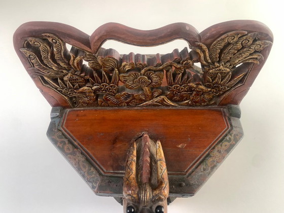 Image 1 of Antique 19th-C. Chinese Carved Wood Tea Caddy – Phoenix & Dragon Motifs 