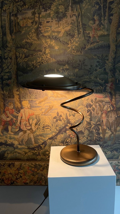 Steinhauer Postmodern UFO Table Lamp – Spiral Stem – Brass/Bronze – 1980s