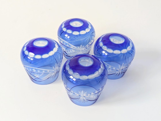 Image 1 of Vintage Cobalt Blue Cut Glass Goblets, Römer Style, Set of 4