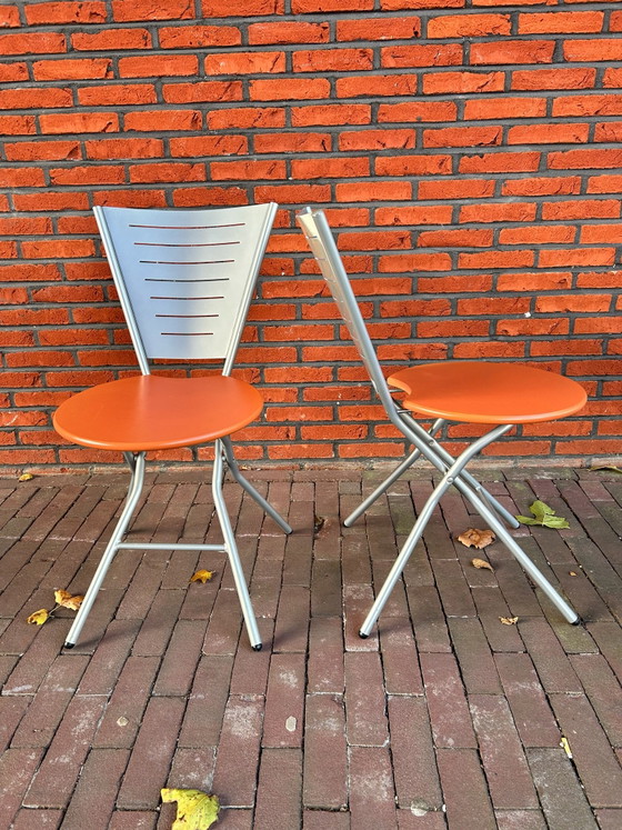Quattro sedie pieghevoli vintage postmoderne disegnate da Rutger Andersson, Metallo, Legno, Verde (foto 6 di 15)