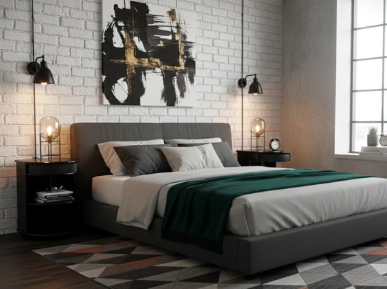 Image 1 of B&B 1980s postmodern black lacquered nightstands , set of 2