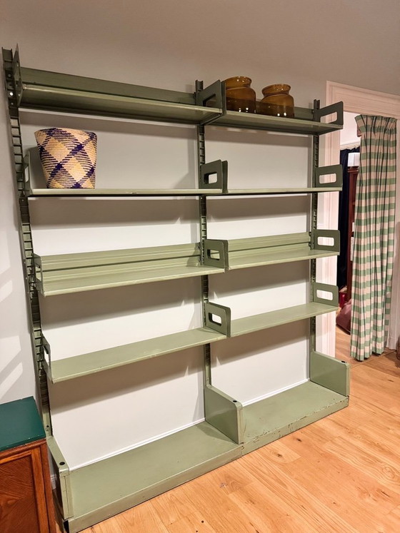 Lips Vago Congresso Midcentury Italian Vintage Shelving System 1960s, Bookcases, Metal, Green (photo 3 of 8)