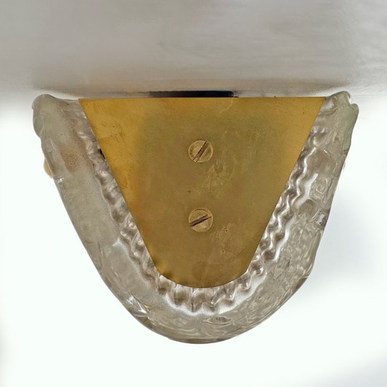 Image 1 of Coppia di applique da parete moderne in ottone italiano e vetro di Murano con texture beige chiaro