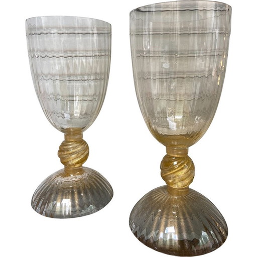 Paar oude gouden vazen van Murano glas, 1980