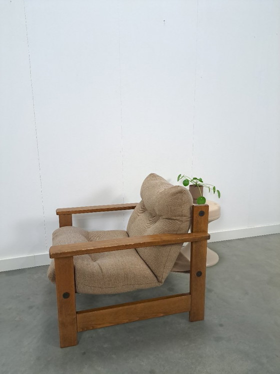 Image 1 of Bruin grijze fauteuil met eikenhouten frame
