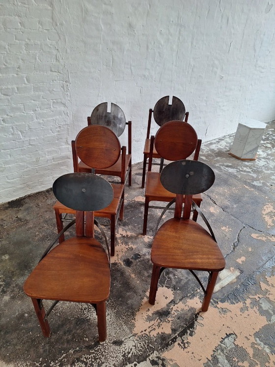 Image 1 of Set di 6 sedie da pranzo brutaliste in teak e acciaio di metà secolo, anni '60