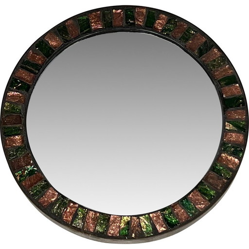 Vintage round ceramic mirror, 1950