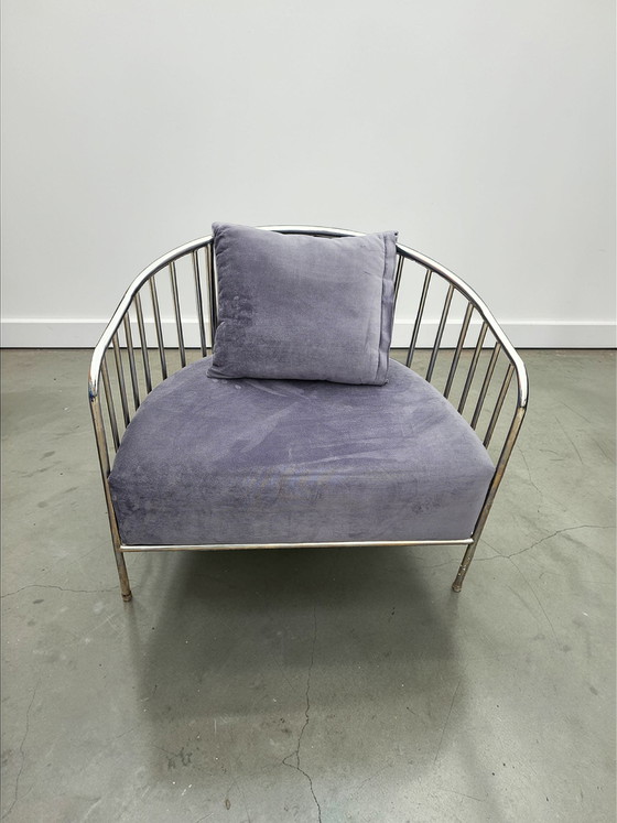 Image 1 of Poltrona lounge vintage in metallo con struttura a corde, design moderno, stile Space Age.