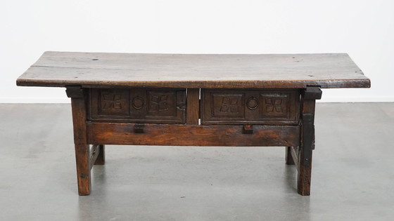 Image 1 of Antique Spanish Coffee Table From The 17th Century With Two Drawers