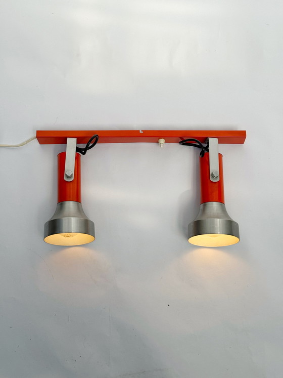 Image 1 of Vintage Oranje wandlamp, Duits design, dubbele spot | jaren 70