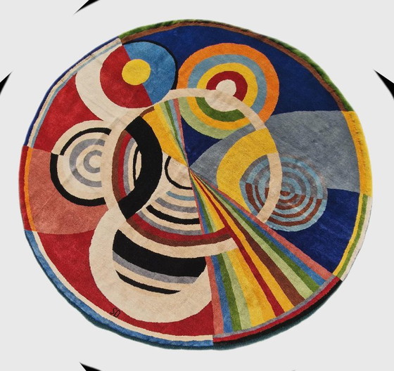 Robert Delaunay Inspired Round Rug – Hand-Knotted Silk Wool, 215cm Square Art Carpet – Tapis (photo 3 of 9)