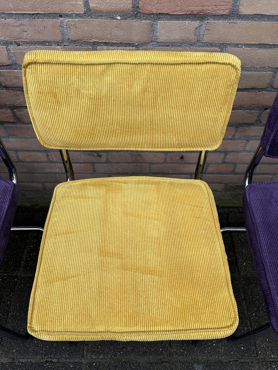 Image 1 of 4 sedie in tessuto a coste con struttura tubolare cromata