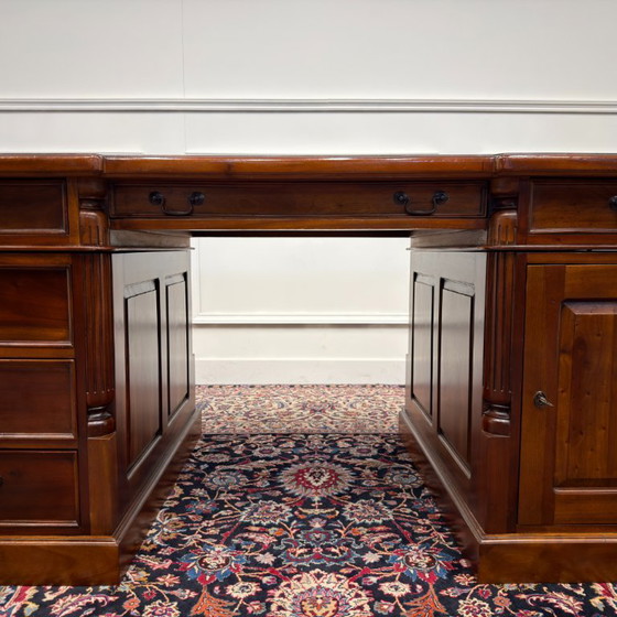 Classic English Desk Partnerdesk Black Leather – Wood (photo 10 of 20)