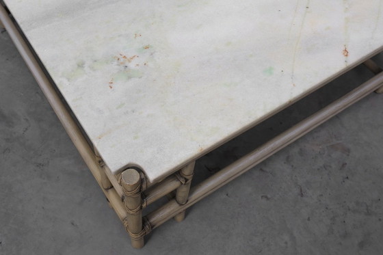 Image 1 of Large wicker coffee table "Attila" with marble top by Gasparucci Italy
