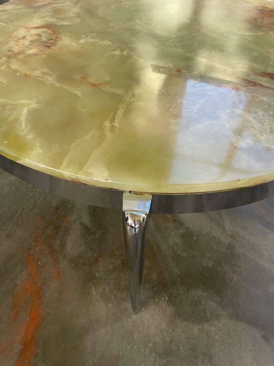Vintage onyx marble coffee table (green/copper) (photo 9 of 12)