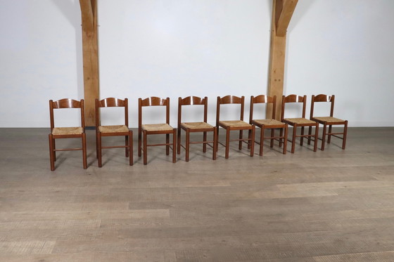 Image 1 of Chaises de salle à manger en chêne et jonc, France 1960S