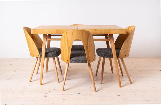 Image 1 of Dining Table with Set of 4 Dining Chairs by Antonin Šuman, Reupholstered, Czechoslovakia, 1960s