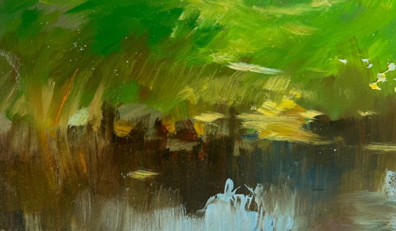 Image 1 of Original Oil Painting Summer House Landscape A lonely house by the river
