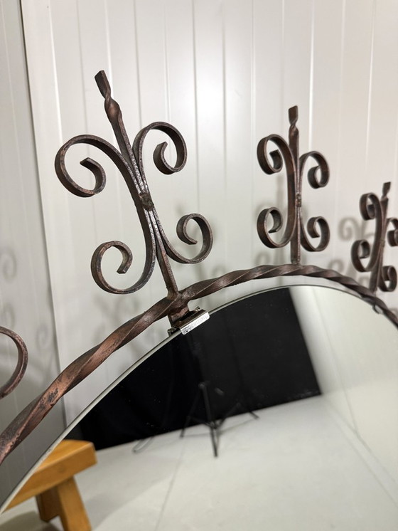 Image 1 of Very large round wrought iron wall mirror 1960's