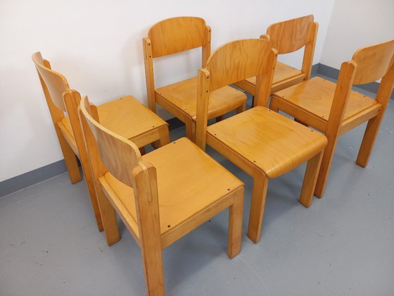 Image 1 of Set of 6 minimalist vintage beechwood chairs from the 70s and 80s