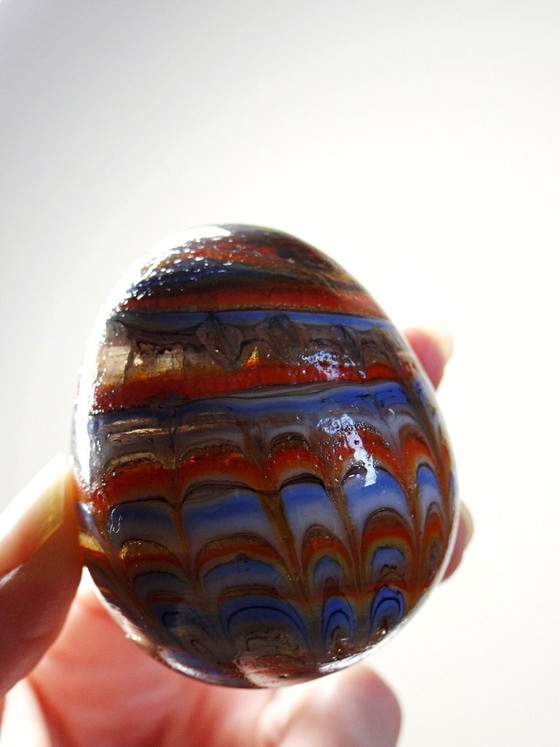Image 1 of Pair of vintage Murano glass eggs, blown from a cane, circa 1950