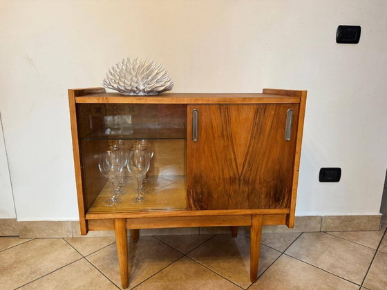 Image 1 of Drankbar in mid-century modern stijl, gemaakt van teakhout en glas, met kast, jaren 60.