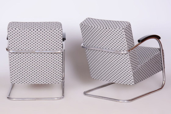 Paar gerestaureerde Bauhaus-fauteuils, van Mücke-Melder, chroom, Tsjechisch, jaren dertig – Metal, Textile (photo 22 of 26)