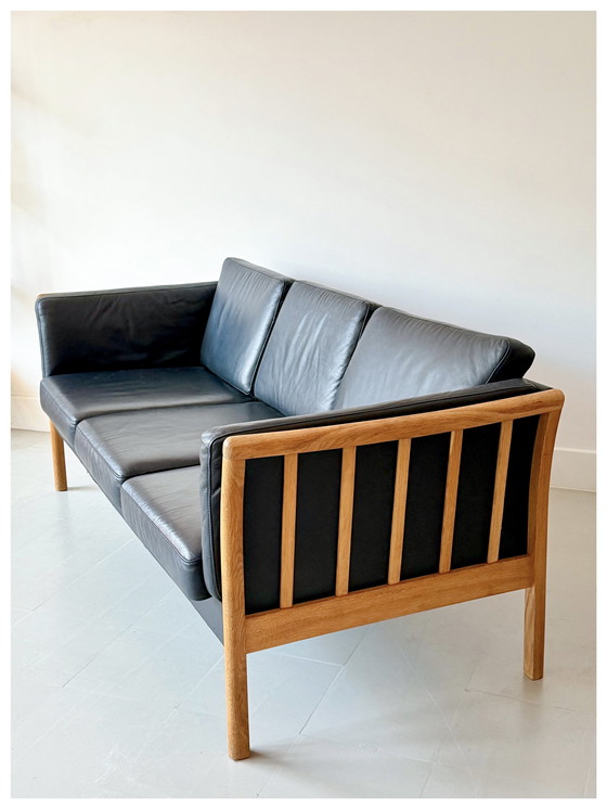 Image 1 of Driezit Zetel vintage in Leder en Eik, Stouby, Danimarca, anni '70