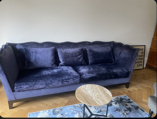 Banc du château en velours bleu – banken, Velvet, Wood