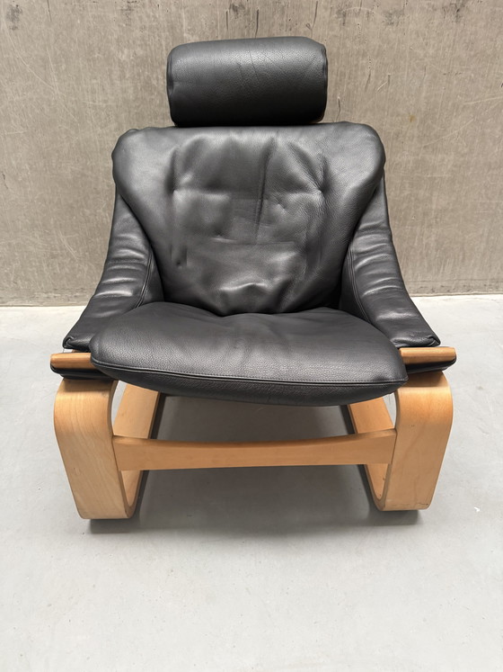 2x Swedish Kroken Armchair Åke Fribyter Nelo Möbel 1970s – Wood, Leather (photo 5 of 10)